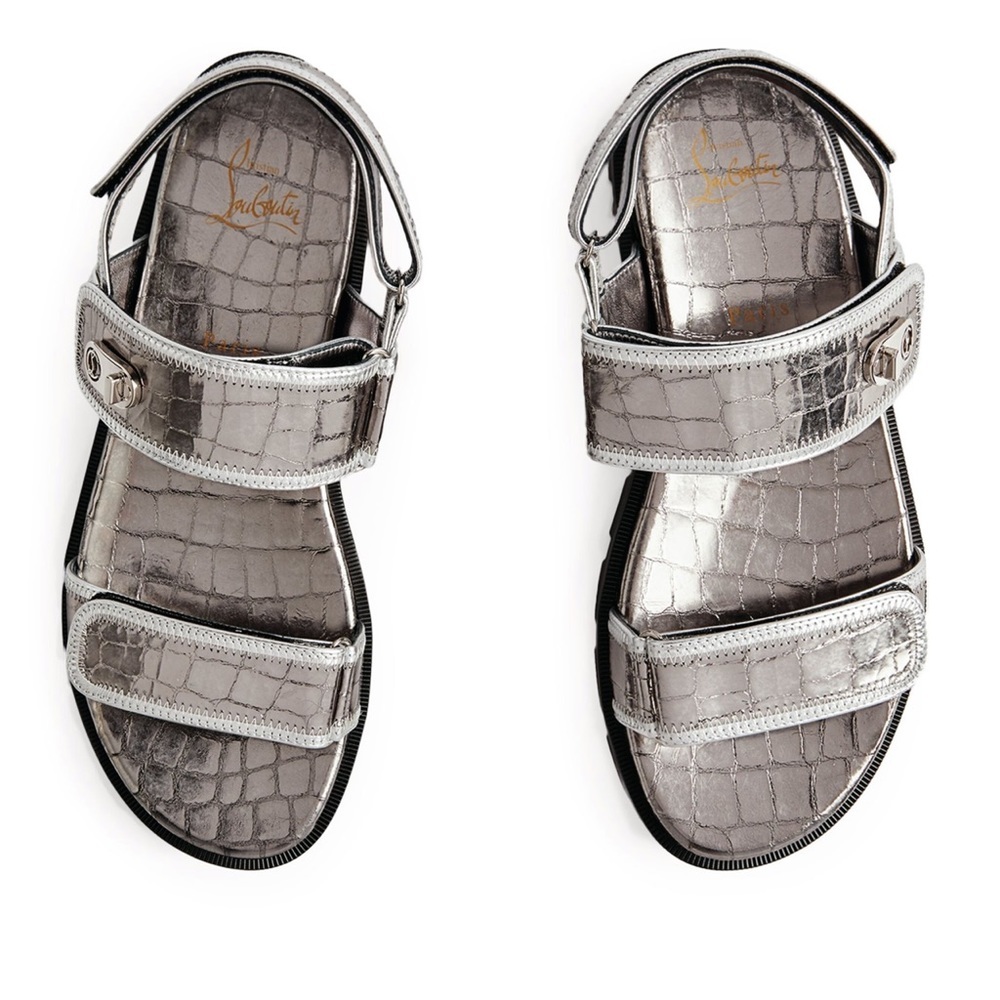 Authentic Christian Louboutin Lock Cool Embossed Leather Dad Sandals BNIB 38.5 - Picture 3 of 10